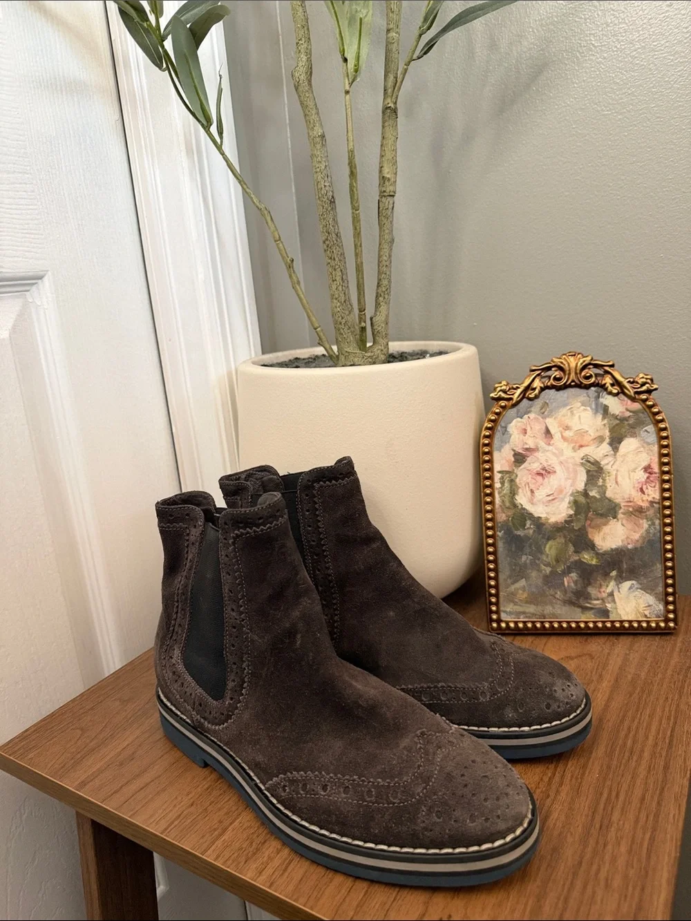 AGL Attilio Giusti Leombruni Brown Suede Brogue Chelsea Boots EU 37